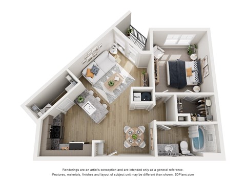 Floor plan for 1 bed, 1 bath, 693 sqft